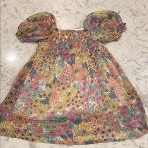 Zara Multicolored Smocked Puff Sleeve Off the Shoulder Midi Sundress